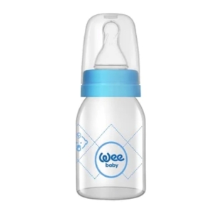 Biberon din sticla cu tetina din silicon rotunda, 125 ml, Wee Baby