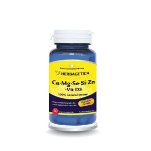 Ca+Mg+Se+Si+Zn Organice cu Vitamina D3, 30 capsule, Herbagetica