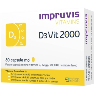 Vitamina D3 2000 U.I. D3Vit Impruvis Vitamins, 60 capsule moi, Pharma Brands