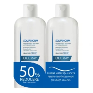 Pachet Sampon tratament anti-matreata uscata Squanorm, 200 ml + 200 ml, Ducray