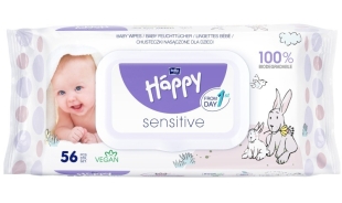 Servetele umede Sensitive cu Aloe vera, 56 bucati, Happy
