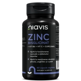 Zinc bisglicinat + vitamina B6 + vitamina C + curcumin, 60 capsule, Niavis