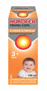 Nurofen sirop pentru copii 3+ luni cu aroma de portocale, 100 mg/5 ml, 100 ml, Reckitt Benckiser