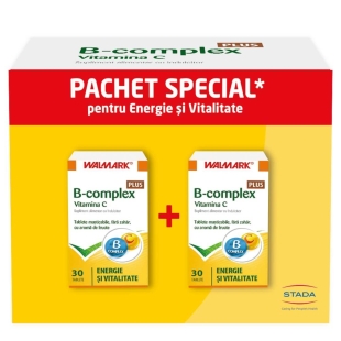 Pachet B complex Plus Vitamina C, aromă de fructe, 30 capsule + 30 capsule, Walmark