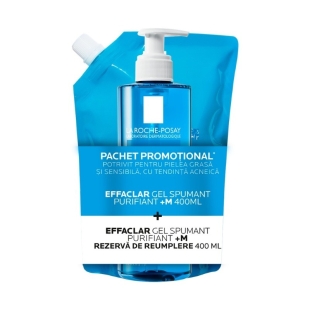 Pachet Effaclar+M Gel spumant purifiant, 400ml + Rezerva de incarcare 400 ml,  La Roche-Posay