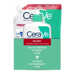 Pachet Gel de curatare spumant piele normal-mixta, 473 ml + Rezerva de incarcare, 473 ml, Cerave