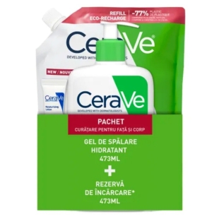 Pachet Gel de spalare hidratant piele normal-uscata, 473 ml + Rezerva de incarcare, 473 ml, Cerave