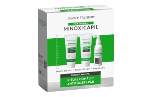 Pachet impotriva caderii parului pentru femei Spray Minoxicapil Women, 60 ml + Sampon Minoxicapil, 200 ml + Balsam Minoxicapil, 200 ml, Doctor Fiterman