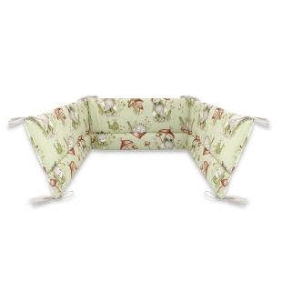 Qmini - Aparatoare pentru patut 120x60 cm, Din bumbac certificat Oeko Tex Standard 100, 180x30 cm, Cu panglici, Frogs
