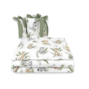 Lenjerie patut 3 piese, Cu protectie laterala, Din bumbac, Pentru patut 120x60 cm, Safari, Qmini