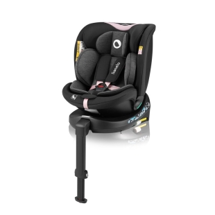 Scaun auto, Lionelo, i-Size Navy, 0-36 Kg, 40-150 cm, Cu isofix si picior de fixare, Protectie laterala, Rotire 360 grade, Ajustare spatar in 4 pozitii, Tetiera reglabila in 11 trepte, Conform cu R129, Negru/Roz