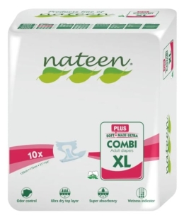 Scutece hipoalergenice pentru adulti marime XL, absorbtie 3400 ml, Combi Plus 10 bucati, Nateen