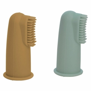 Set 2 periute de dinti pentru deget, FreeON, Cu peri moi, Silicon, Curata bland, 0 luni+, Green/Ochre
