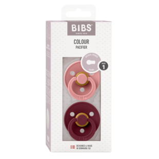 Set 2 suzete cu tetina rotunda Colour Latex, +0 luni, Dusty Pink/Elderberry, Bibs