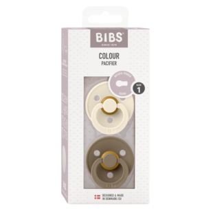 Set 2 suzete cu tetina rotunda Colour Latex, +0 luni, Ivory/Dark Oak, Bibs