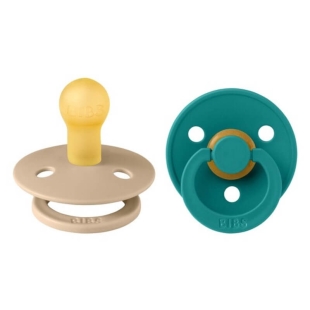 Set 2 suzete cu tetina rotunda Colour Latex, +0 luni, Scuba/Taupe, Bibs