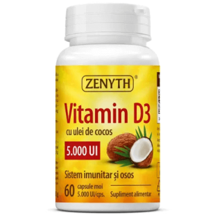 Vitamina D3 cu ulei de cocos, 5000 UI, 60 capsule, Zenyth
