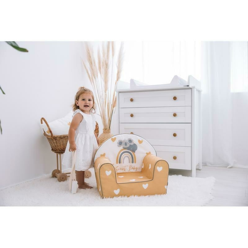 Fotoliu din burete pentru copii Yellow Hearts, Bubaba, 9 luni - 5 ani, Cu Husa detasabila Fotoliu din burete pentru copii Yellow Hearts, Bubaba, 9 luni - 5 ani, Cu Husa detasabila