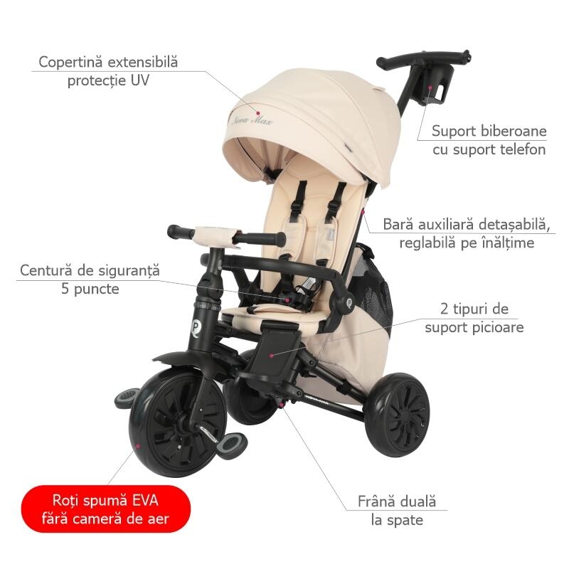 Tricicleta ultrapliabila Qplay Nova MAX Bej Tricicleta ultrapliabila Qplay Nova MAX Bej