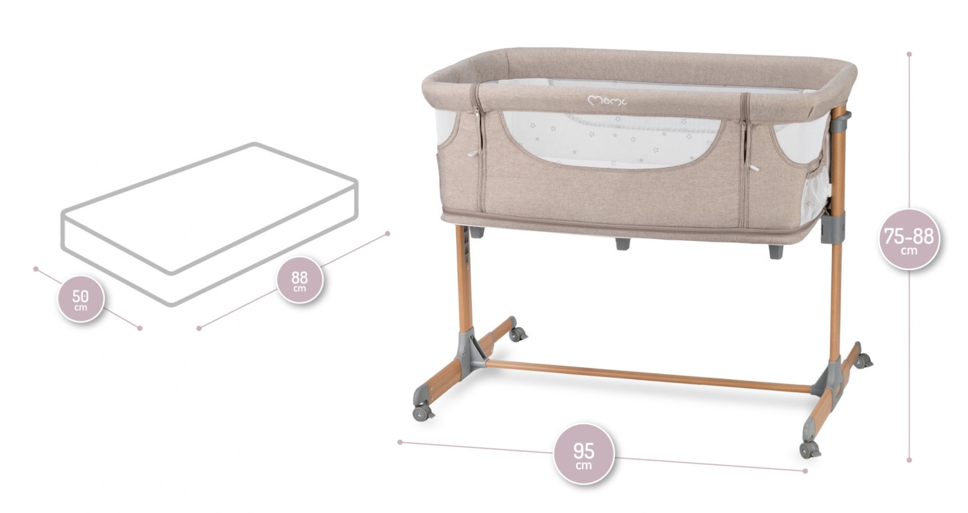 Co-sleeper MoMi, Smart Bed 4 in 1 - Beige Co-sleeper MoMi, Smart Bed 4 in 1 - Beige