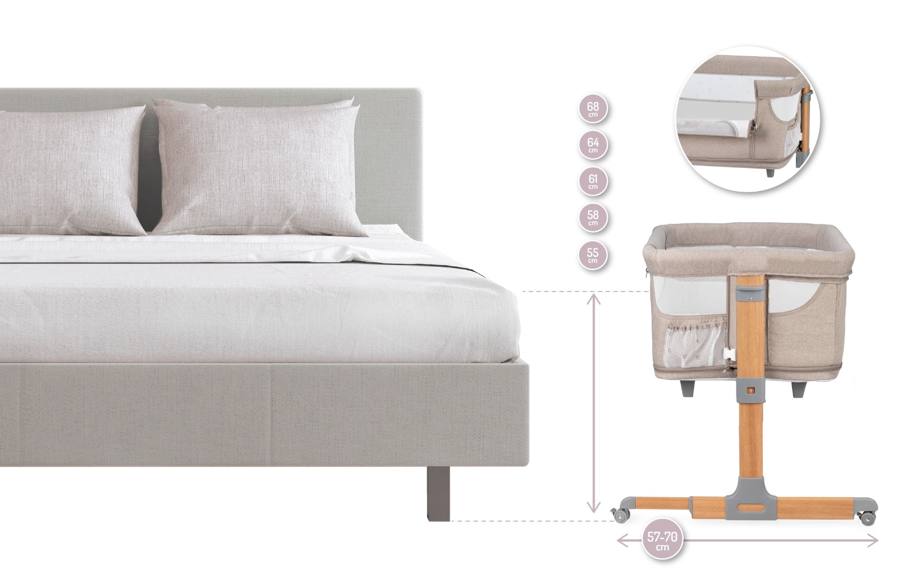 Co-sleeper MoMi, Smart Bed 4 in 1 - Beige Co-sleeper MoMi, Smart Bed 4 in 1 - Beige