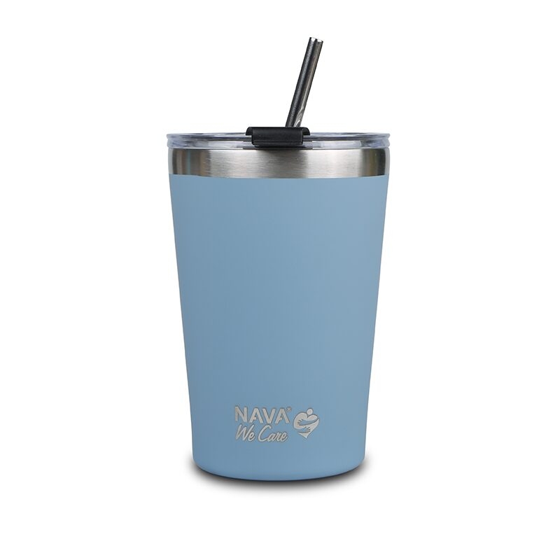 Cana termoizolanta cu pai Nava 450ml albastru Cana termoizolanta cu pai Nava 450ml albastru