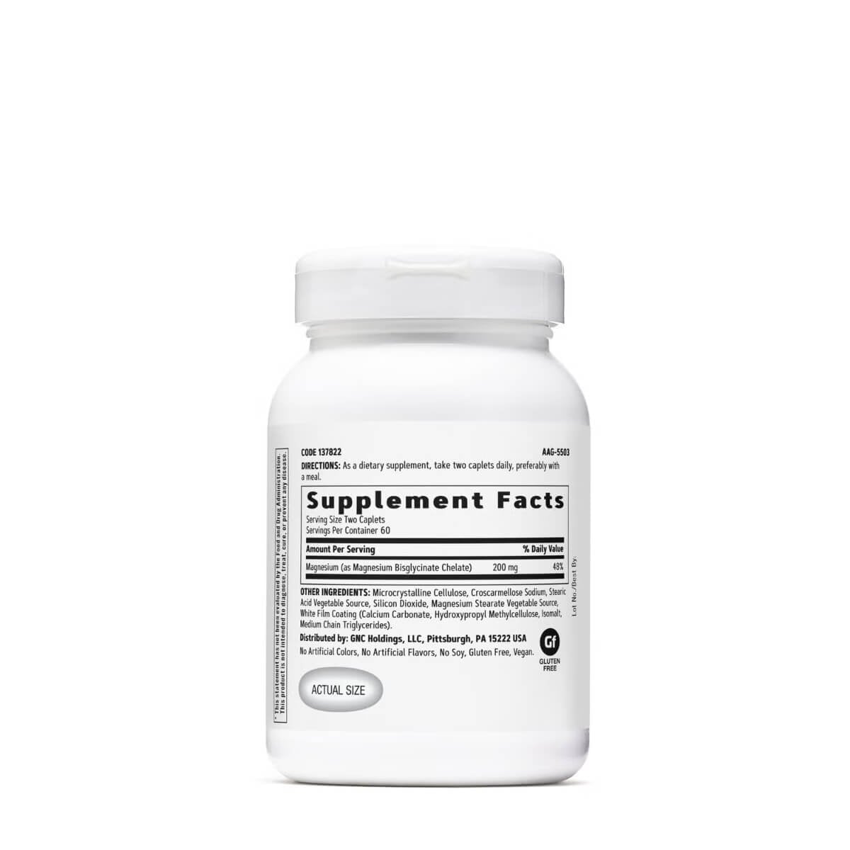 Bisglicinat de magneziu 200 mg pentru relaxarea musculara si sustinerea sistemului nervos, 120 capsule, GNC
