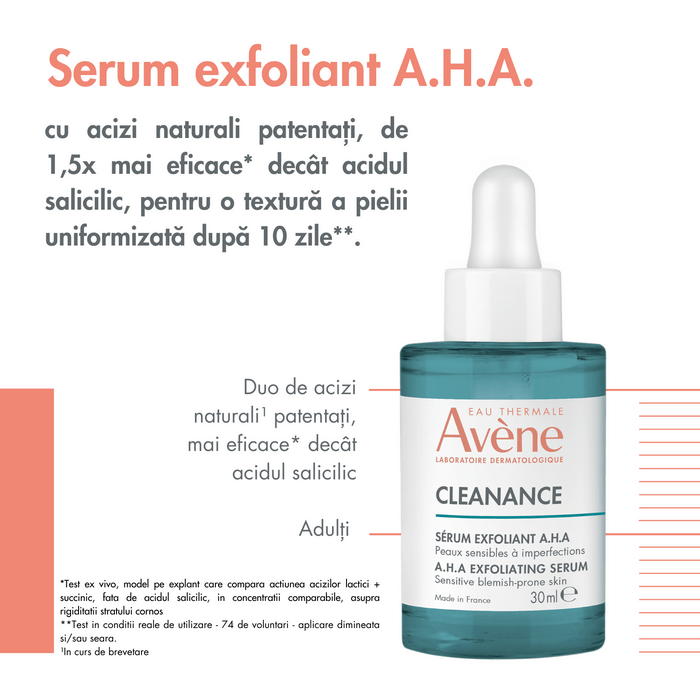Ser exfoliant cu AHA Cleanance, 30 ml, Avene Ser exfoliant cu AHA Cleanance, 30 ml, Avene