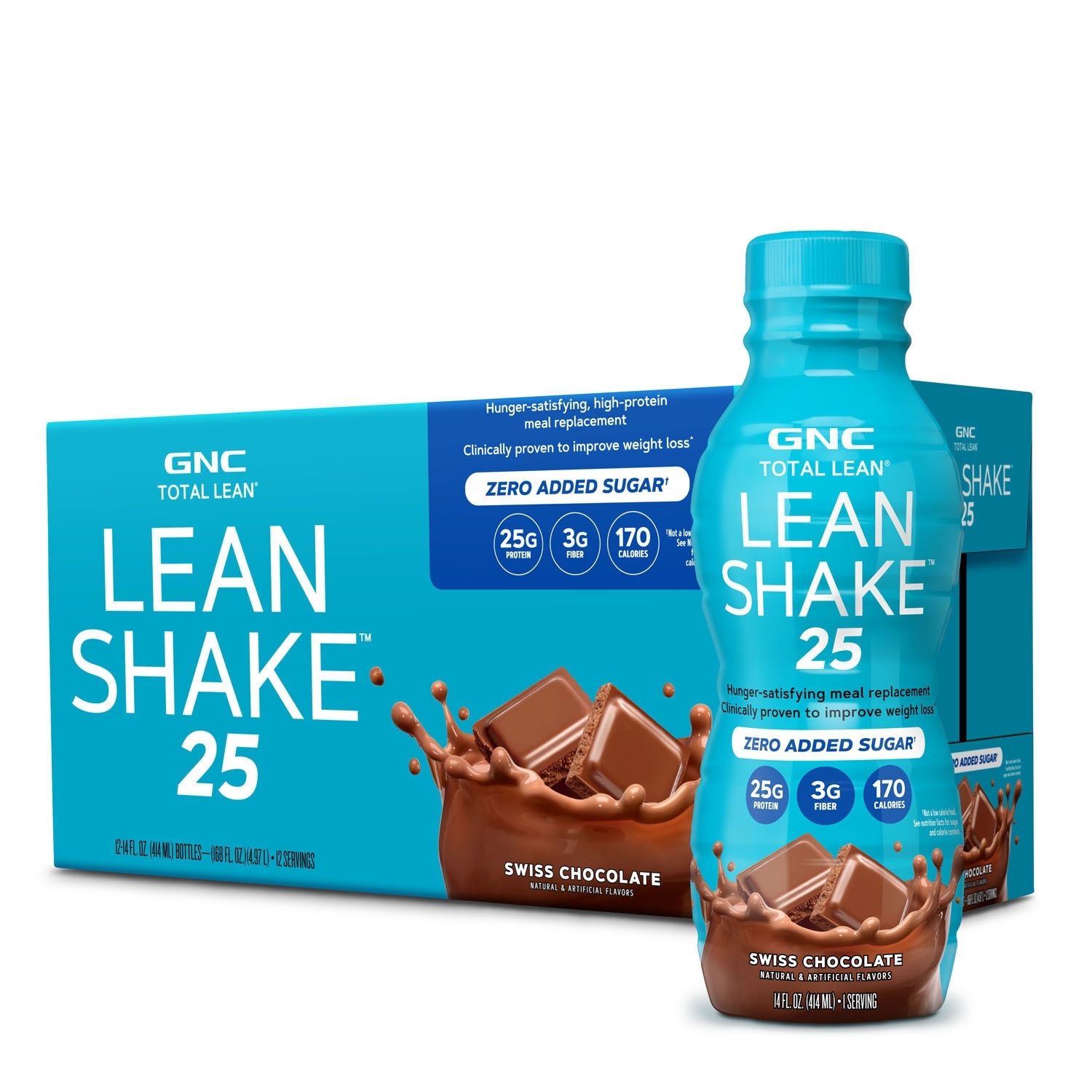 Shake proteic cu aroma de ciocolata elvetiana Total Lean, 414 ml, GNC Shake proteic cu aroma de ciocolata elvetiana Total Lean, 414 ml, GNC