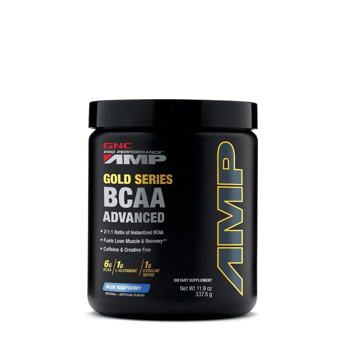 Formula avansata de BCAA cu aroma de zmeura albastra Pro Performance AMP Gold Series, 337.5 g, GNC Formula avansata de BCAA cu aroma de zmeura albastra Pro Performance AMP Gold Series, 337.5 g, GNC