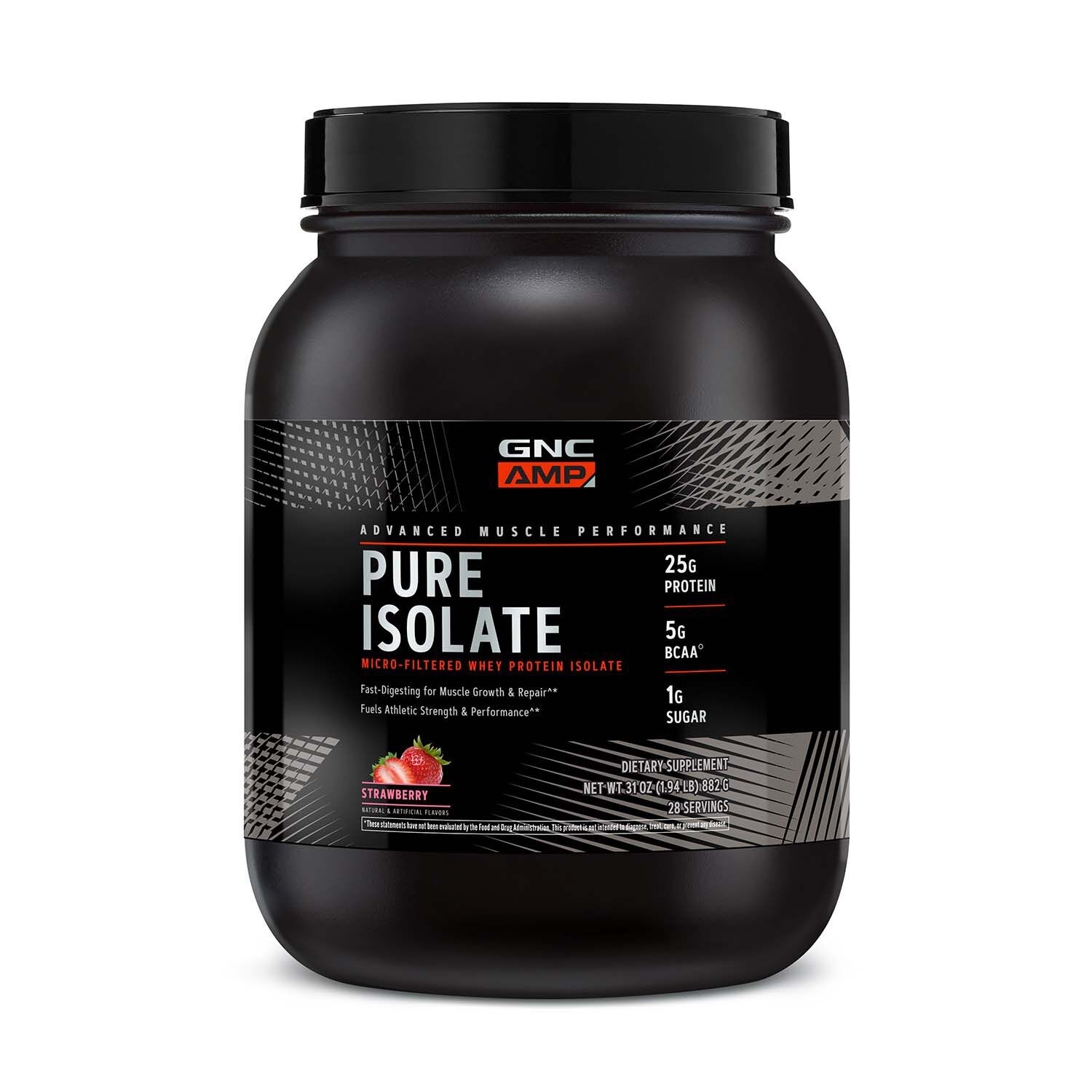 Proteina izolata din zer cu aroma de capsuni AMP Pure Isolate, 882 g, GNC