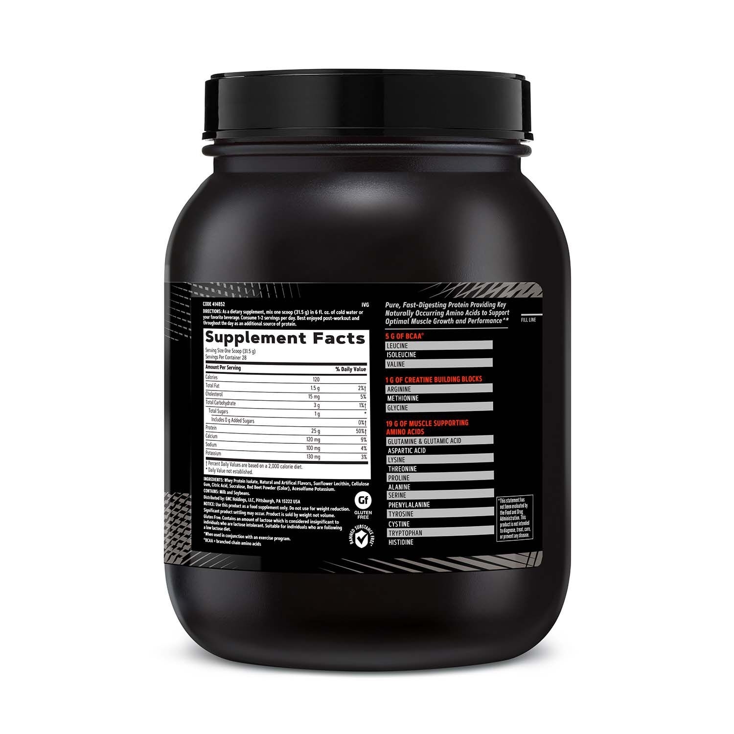 Proteina izolata din zer cu aroma de capsuni AMP Pure Isolate, 882 g, GNC