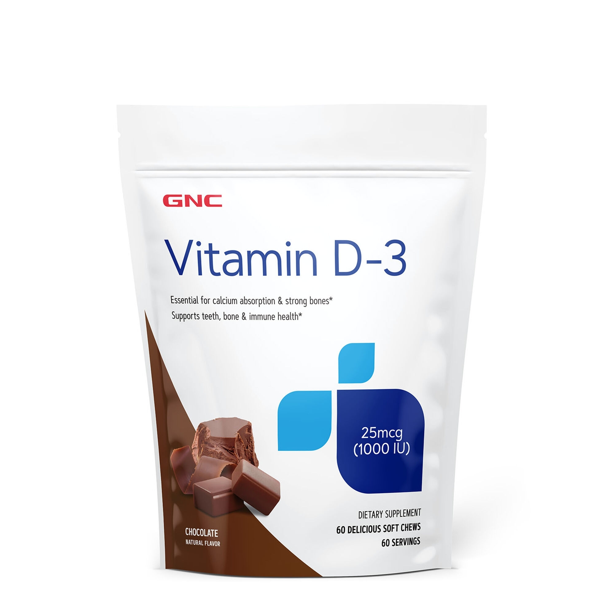 Vitamina D-3 1000 UI cu aroma de ciocolata, 60 caramele, GNC Vitamina D-3 1000 UI cu aroma de ciocolata, 60 caramele, GNC