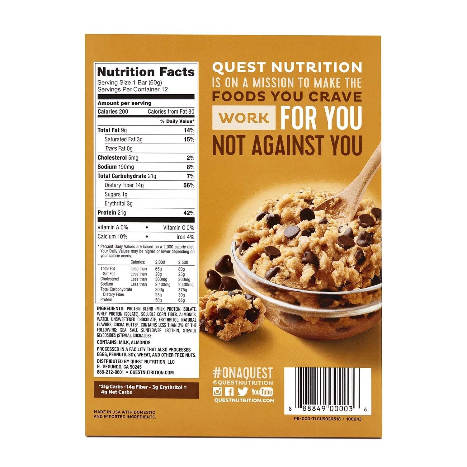 Baton proteic cu aroma de fulgi de ciocolata, 60g, Quest Baton proteic cu aroma de fulgi de ciocolata, 60g, Quest