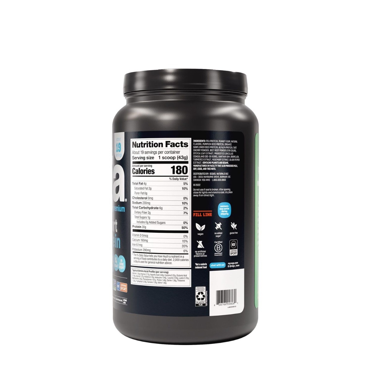 Proteina vegetala cu aroma de unt de arahide Vega Sport Premium Protein, 815 g, GNC Proteina vegetala cu aroma de unt de arahide Vega Sport Premium Protein, 815 g, GNC