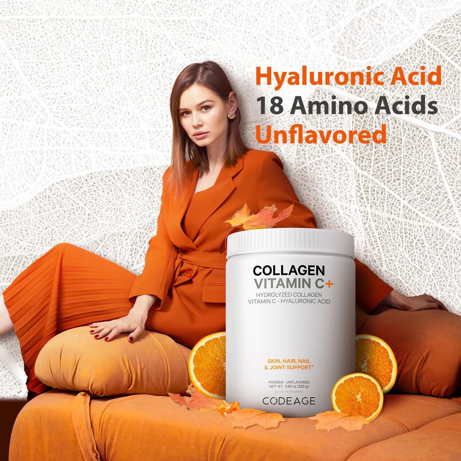 Colagen hidrolizat cu vitamina C si acid hialuronic, 283 g, Code Age Colagen hidrolizat cu vitamina C si acid hialuronic, 283 g, Code Age