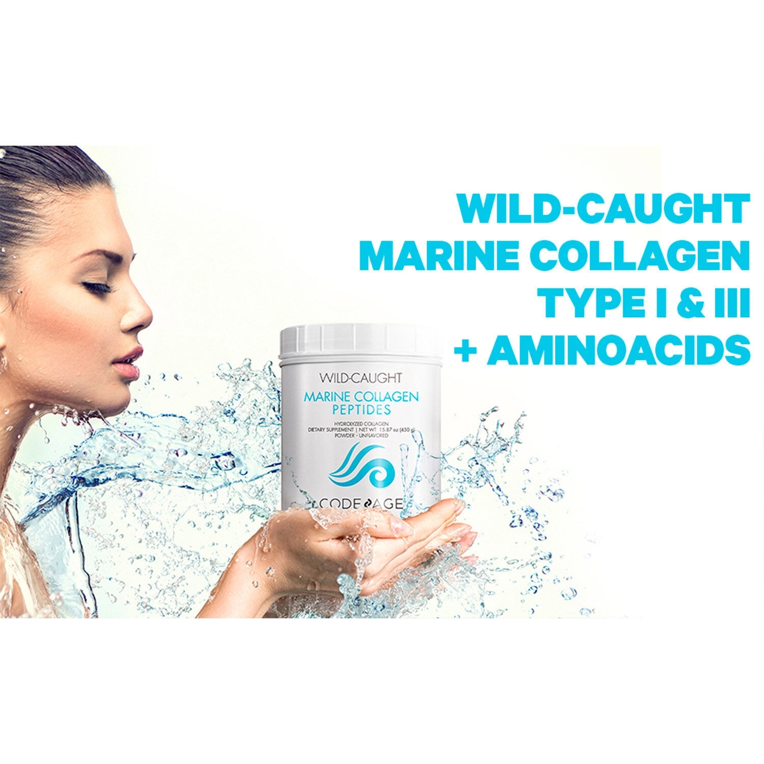 Colagen marin din pesti salbatici tip I si III, 450 g, Code Age Colagen marin din pesti salbatici tip I si III, 450 g, Code Age