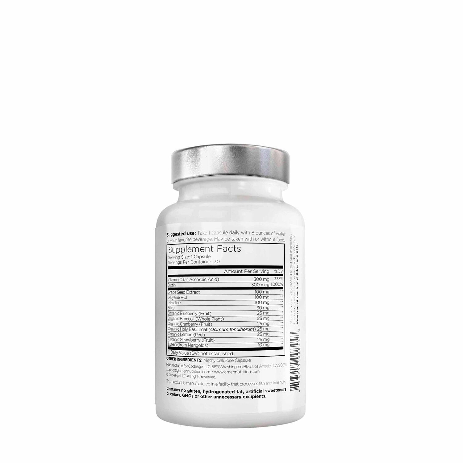 Colagen vegan cu biotina, luteina si vitamina C, 30 capsule, Code Age Colagen vegan cu biotina, luteina si vitamina C, 30 capsule, Code Age