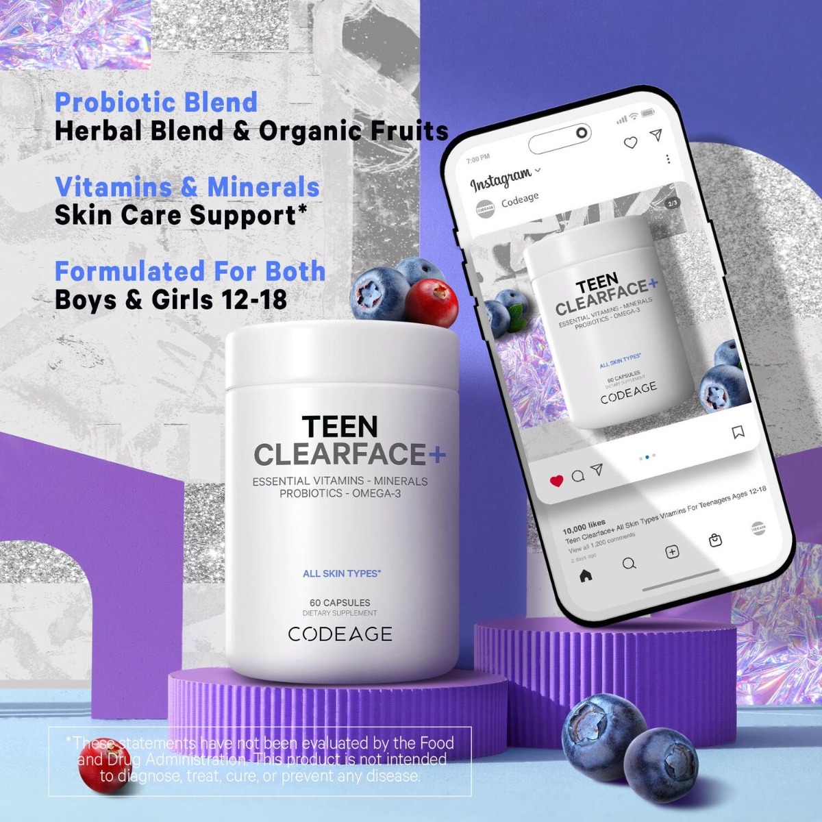 Multivitamine pentru adolescenti pentru ten sanatos CodeAge, 60 capsule, GNC Multivitamine pentru adolescenti pentru ten sanatos CodeAge, 60 capsule, GNC