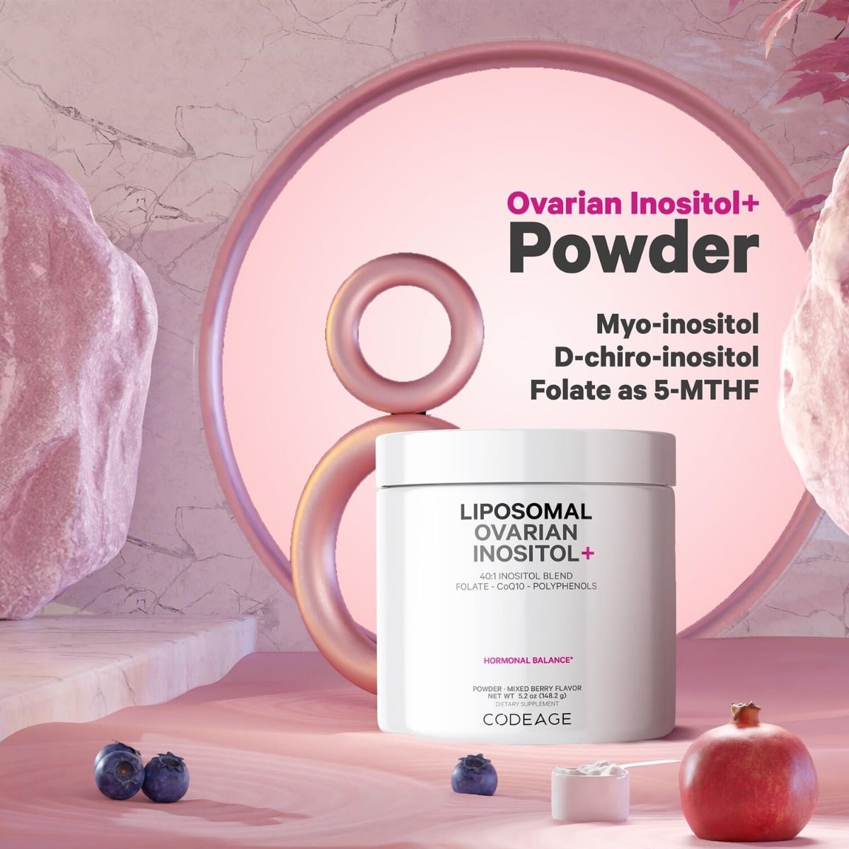Myo-inozitol ovarian cu coenzima Q10 cu aroma de fructe de padure CodeAge, 148.2 g, GNC