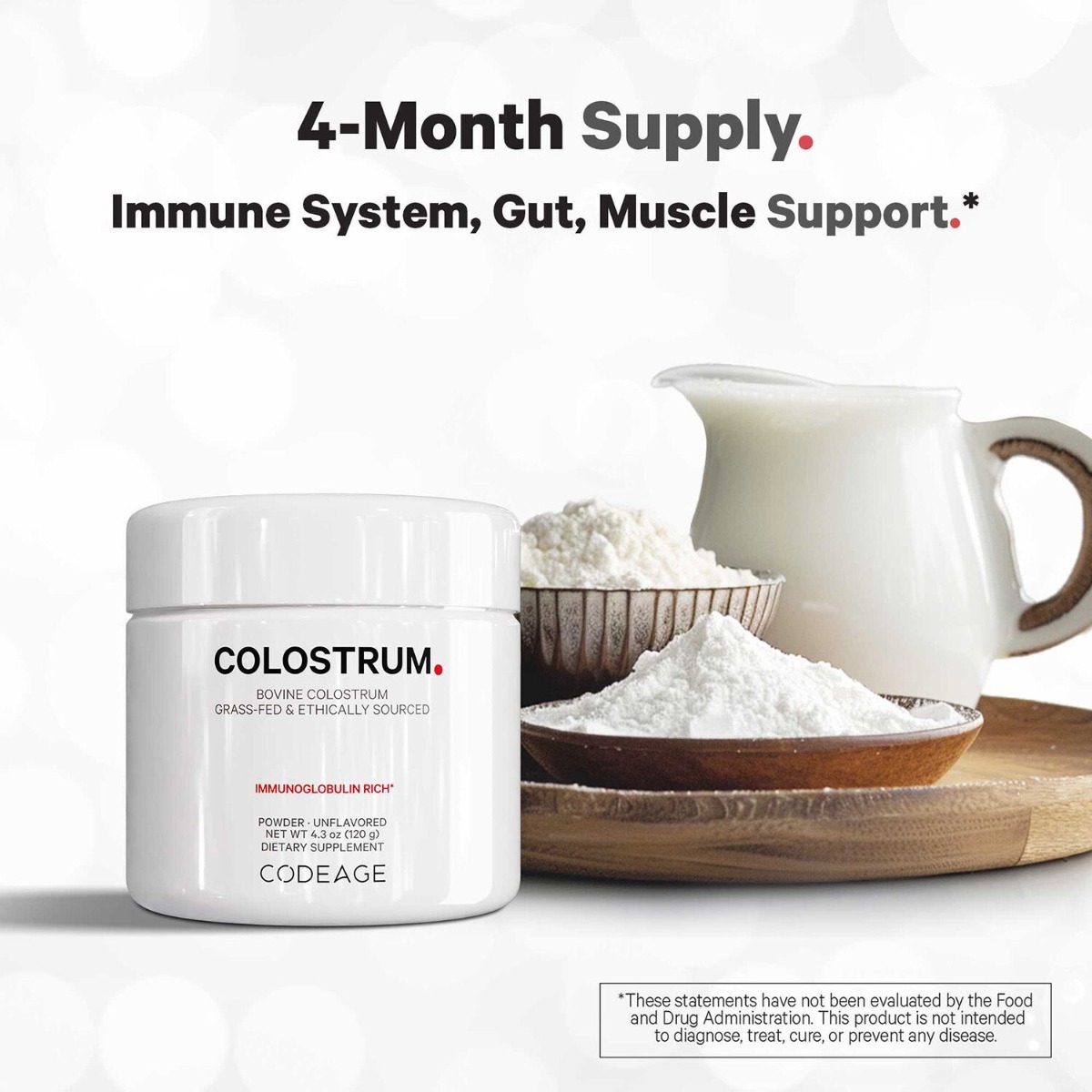 Colostru bovin cu imunoglobuline pentru imunitate si digestie fara aroma CodeAge, 120 g, GNC Colostru bovin cu imunoglobuline pentru imunitate si digestie fara aroma CodeAge, 120 g, GNC