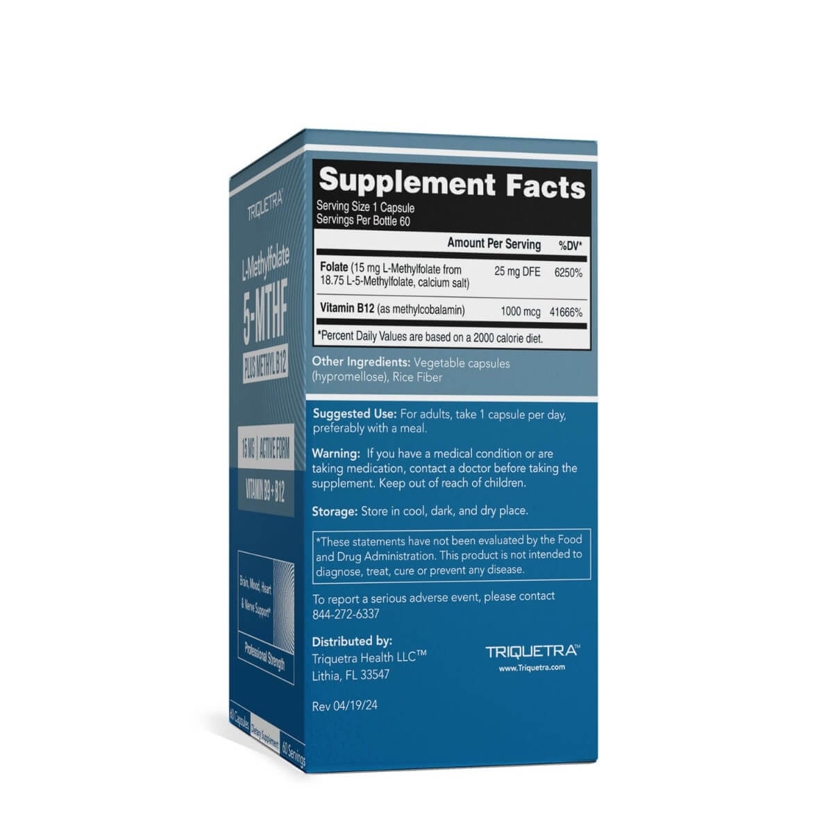 Forma bioactiva a acidului folinic pentru sustinerea functiei cognitive a energiei celulare si a sistemului nervos Triquetra, 60 capsule, GNC