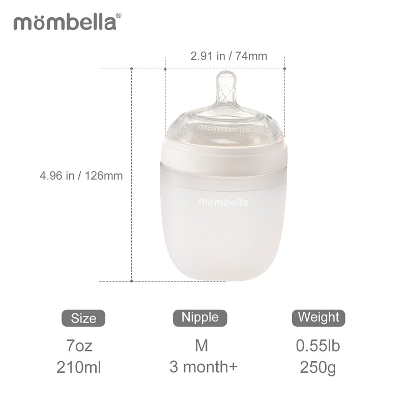 Biberon Anticolici Mombella Breast-Like, 210ml, Tetina M flux mediu, 100% Silicon, Ivory Biberon Anticolici Mombella Breast-Like, 210ml, Tetina M flux mediu, 100% Silicon, Ivory