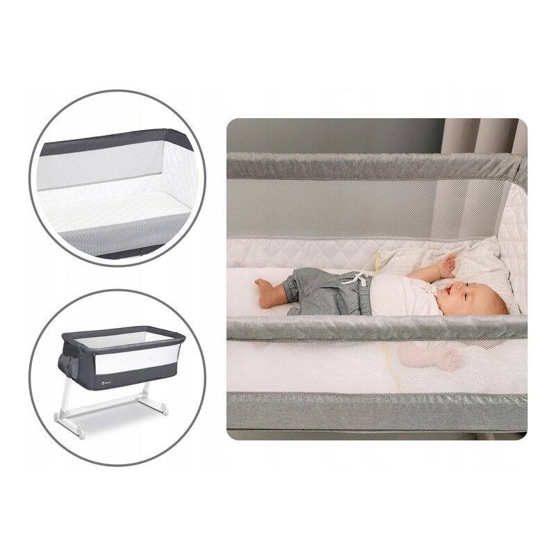 Lionelo - Patut co-sleeper Theo Dark 2 in 1, 90x50 cm, Gri Lionelo - Patut co-sleeper Theo Dark 2 in 1, 90x50 cm, Gri