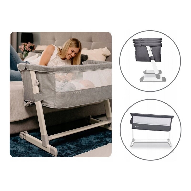 Lionelo - Patut co-sleeper Theo Dark 2 in 1, 90x50 cm, Gri Lionelo - Patut co-sleeper Theo Dark 2 in 1, 90x50 cm, Gri