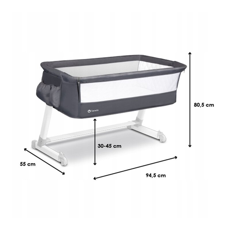Lionelo - Patut co-sleeper Theo Dark 2 in 1, 90x50 cm, Gri Lionelo - Patut co-sleeper Theo Dark 2 in 1, 90x50 cm, Gri