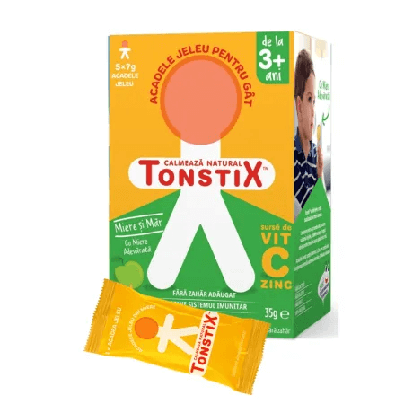Acadele jeleu pentru gat cu miere si aroma de mere Tonstix, 5 x 7 g, Pharmaexcell Acadele jeleu pentru gat cu miere si aroma de mere Tonstix, 5 x 7 g, Pharmaexcell