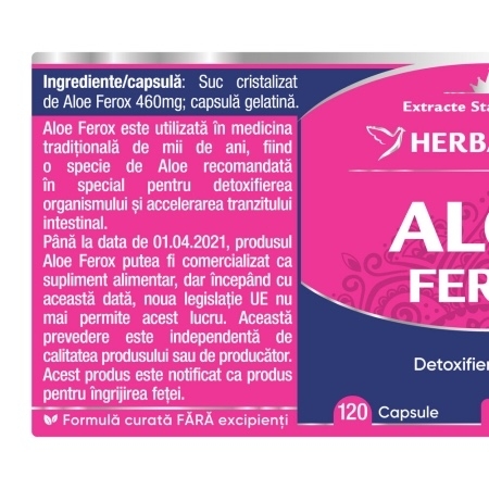 Aloe Ferox, 120 capsule, Herbagetica Aloe Ferox, 120 capsule, Herbagetica