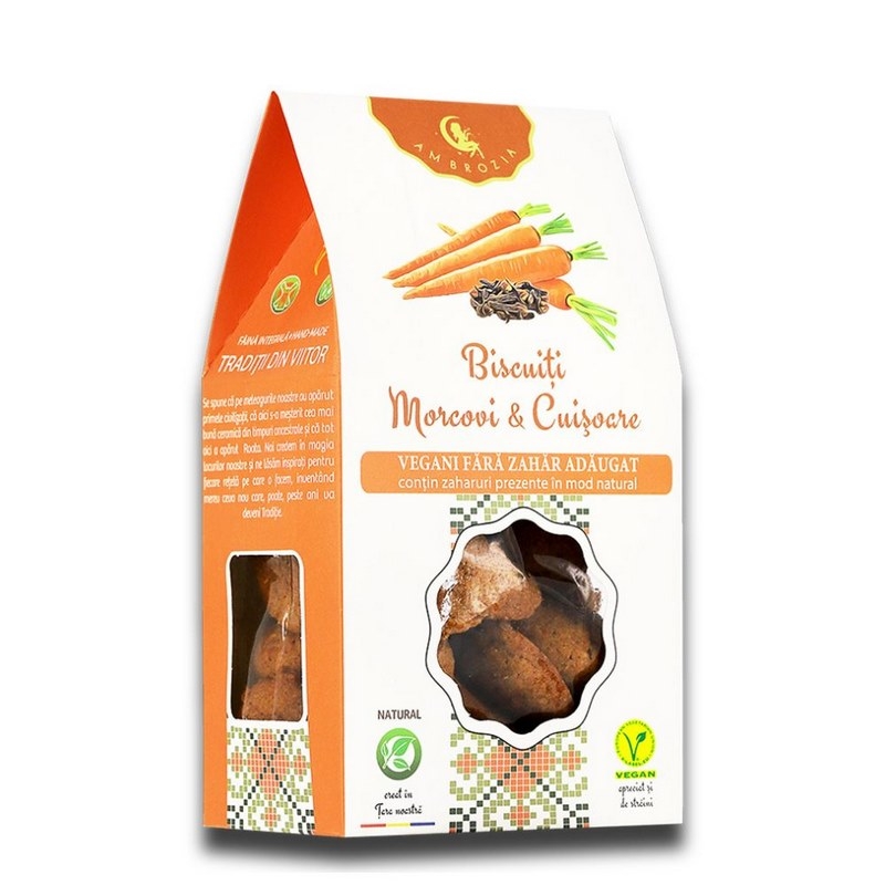 Biscuiti cu morcovi si cuisoare, 130 g, Hiper Ambrozia Biscuiti cu morcovi si cuisoare, 130 g, Hiper Ambrozia