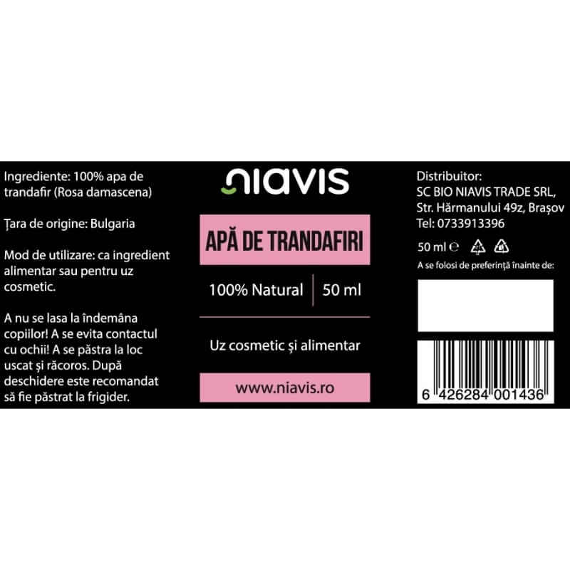 Apa de trandafiri, 50 ml, Niavis Apa de trandafiri, 50 ml, Niavis
